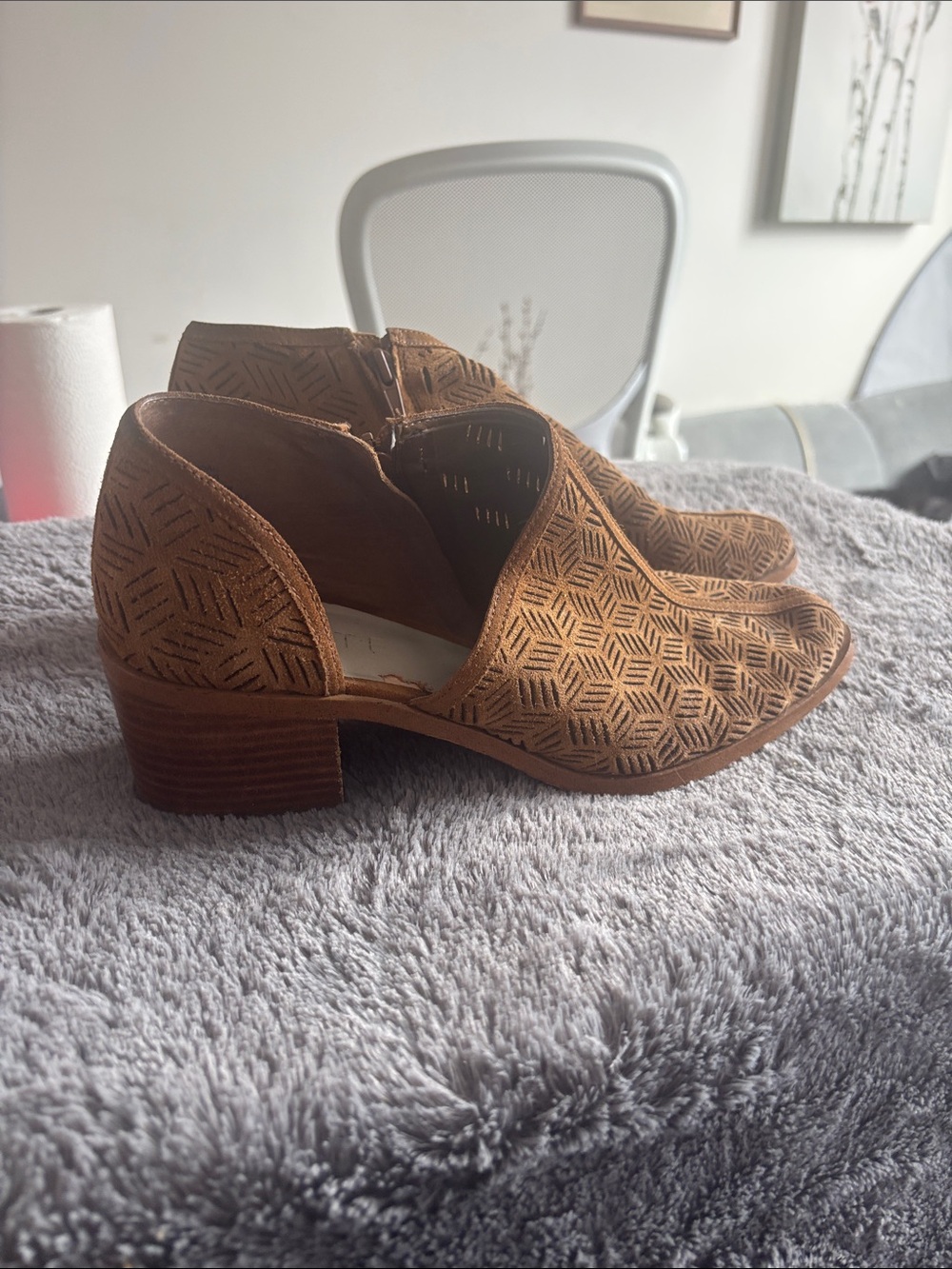 1. State Tan Cutout Block Heel Ankle Boots